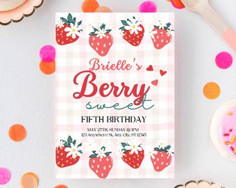 Berry happy birthday invitation | strawberry invite | girls birthday party