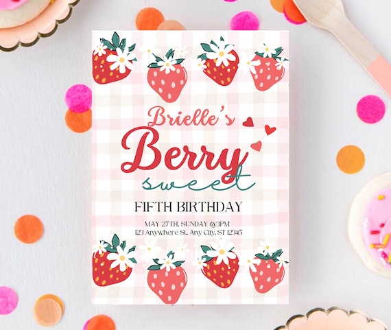 Berry happy birthday invitation | strawberry invite | girls birthday party