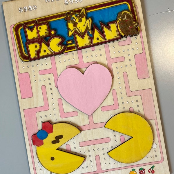 Ms. Pacman 3D Wooden Poster Sign | Wooden 3D Laser Engraved | Gamer Gift | Arcade Wall Art