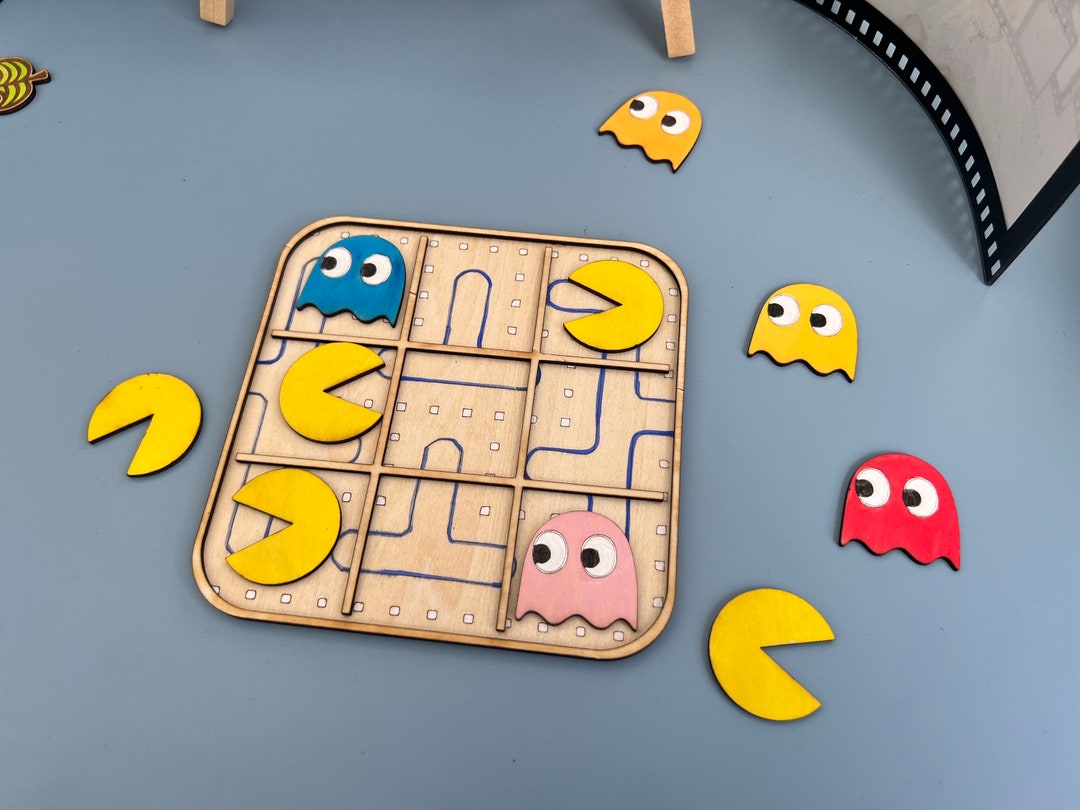 Pacman Tic Tac Toe Wooden Tabletop Game Etsy