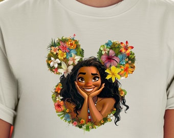 Moana Mousehead Shirt, Flowers, Disney Princess (Birthday Group Tee), Disneyland Shirt, Disneyworld Shirt, Disney Family Matching Shirt