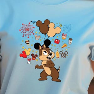 Chipmunk Duo Snacks Shirt, Fun Balloons Cartoon Tee, Gift for Fans, Family Trip Theme Park Shirt, Matching Family Shirt