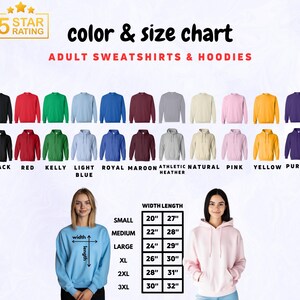 a women's sweatshirt with different colors and sizes