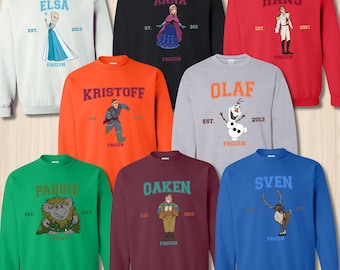 Frozen Characters Bundle Sweatshirt, Cartoon Crew Pullover Set, Vacation Gift for Fans, Family Trip Theme Park Shirt
