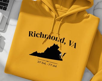 Richmond VA Coordinates Shirt, Virginia State Outline Tee, Latitude Longitude T-Shirt, Hometown Gift, Virginia Souvenir Unisex
