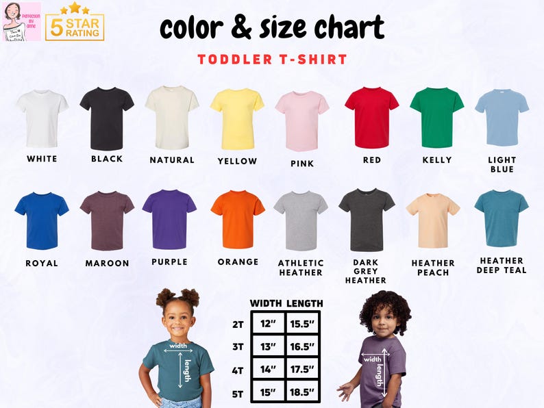a child's t - shirt with different colors and sizes