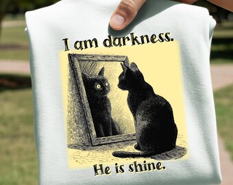 Camiseta Comfort Colors con lavado vintage, humor gótico de gato, meme del vacío Yin Yang (Unisex S-3XL, algodón hilado en anillo)