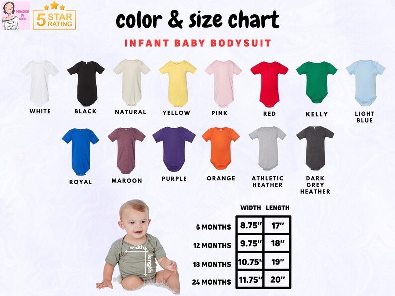 a baby sitting in front of a poster with different colors of shirts