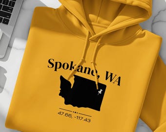 Spokane WA Coordinates Shirt, Washington State Outline Tee, Latitude Longitude T-Shirt, Hometown Gift, Washington Souvenir Unisex