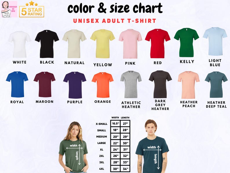 a women's t - shirt with different colors and sizes