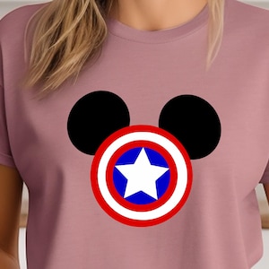 Captain America Shield in Mouse Ears Shirt, Avengers-Inspired Shirt, PerfectHer Gift, Ideal for Family Vacation, Unisex Avengers Style Shirt