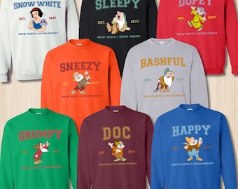 Snow White and Seven Dwarfs Sweatshirt, Cartoon Character Tee, Vacation Gift for Fans, Family Trip Theme Park Shirt, Matching Family Shirt