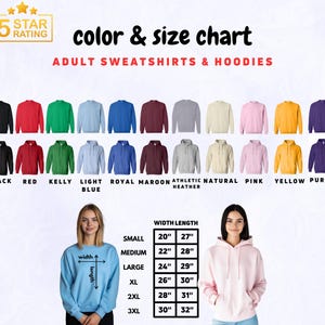 a women's sweatshirt with different colors and sizes