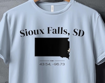 Sioux Falls SD Coordinates Shirt, South Dakota State Outline Tee, Latitude Longitude T-Shirt, Hometown Gift, SD Souvenir Unisex
