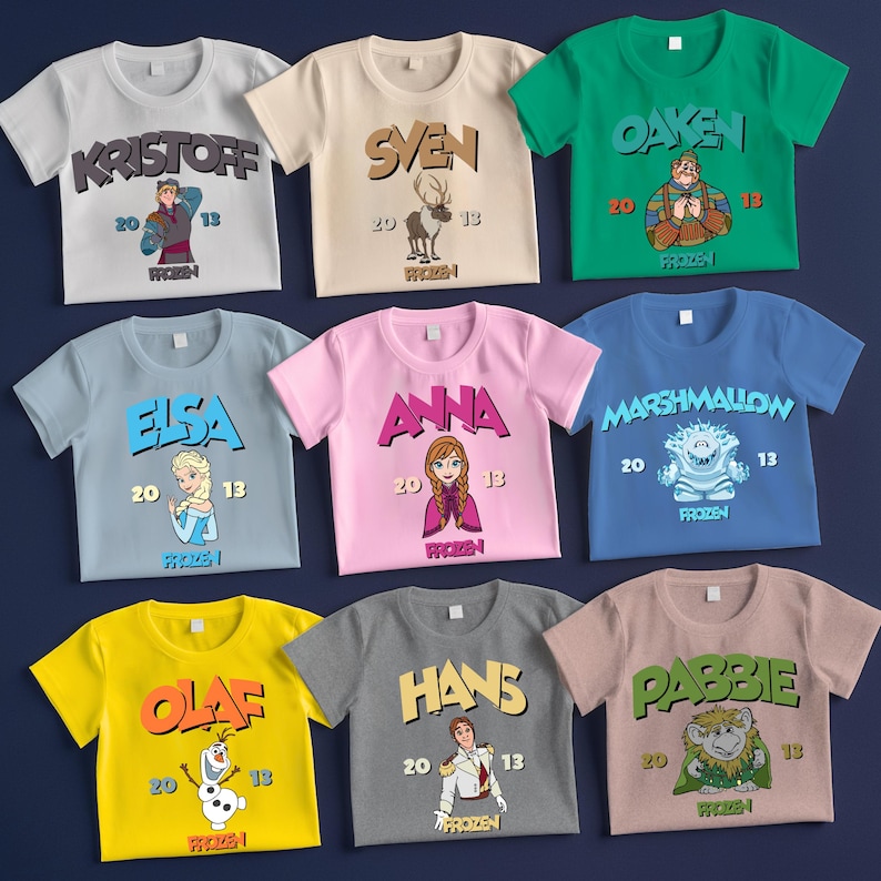 a group of children's t - shirts with cartoon characters on them