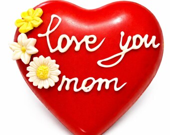 Mother’s Day Chocolate Heart, Floral Gift for Mom, Breakable Candy with Hidden Message