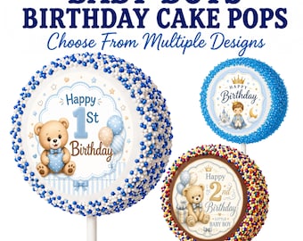 Baby Boy Birthday Cake Pops | Birthday Party Favors | Little Prince, Teddy & Vintage Themes