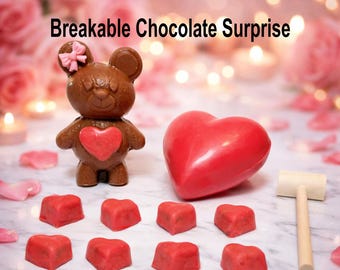 Chocolate Surprise Gift Set Teddy Bear and Breakable Heart with Hidden Message Inside