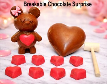 Chocolate Smash Gift Set Teddy Bear and Breakable Heart with Hidden Message Surprise