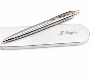 Personalized Engraved Parker Jotter Pen, Stainless Steel Gold Trim Ballpoint, Custom Name Gift
