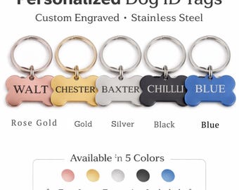 Custom Engraved Dog & Cat ID Tag, Personalized Stainless Steel Pet Tag, Bone Shape