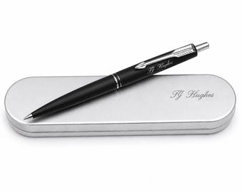 Personalized Parker Classic Matte Black Chrome Trim Ball Pen With Free Gift Box
