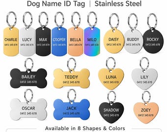 Personalisierte Edelstahl Haustiermarke - Individuell graviertes Namensschild für Hunde und Katzen