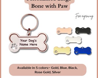 Personalized Customized Engraved Large Bone with Paw Pet Tags