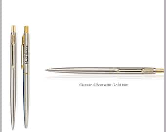 Personalized Engraved Parker Classic Stainless Steel Gold Trim Ball Pen