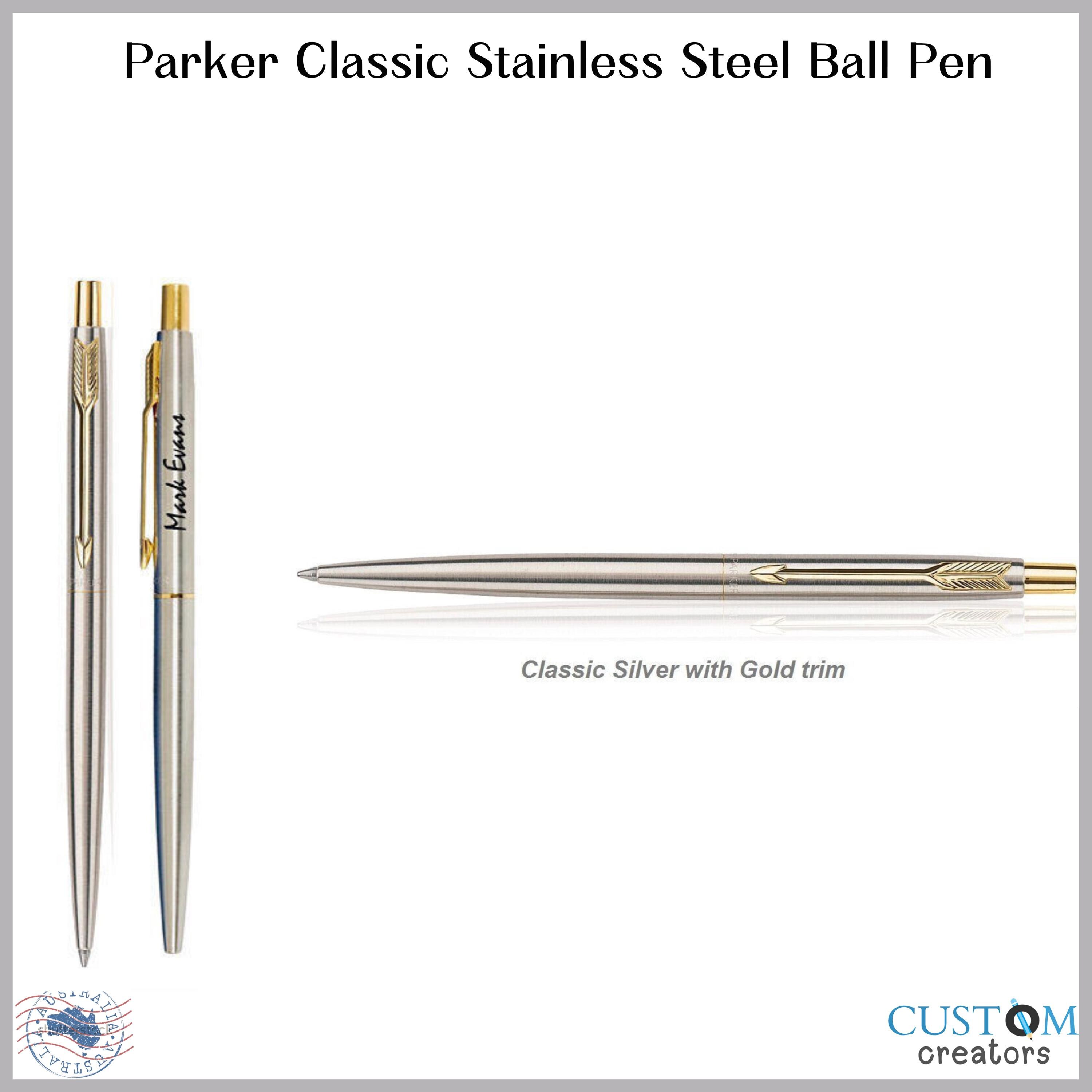 Personalized Engraved Parker Classic Stainless Steel Gold Trim Ball Pen ...