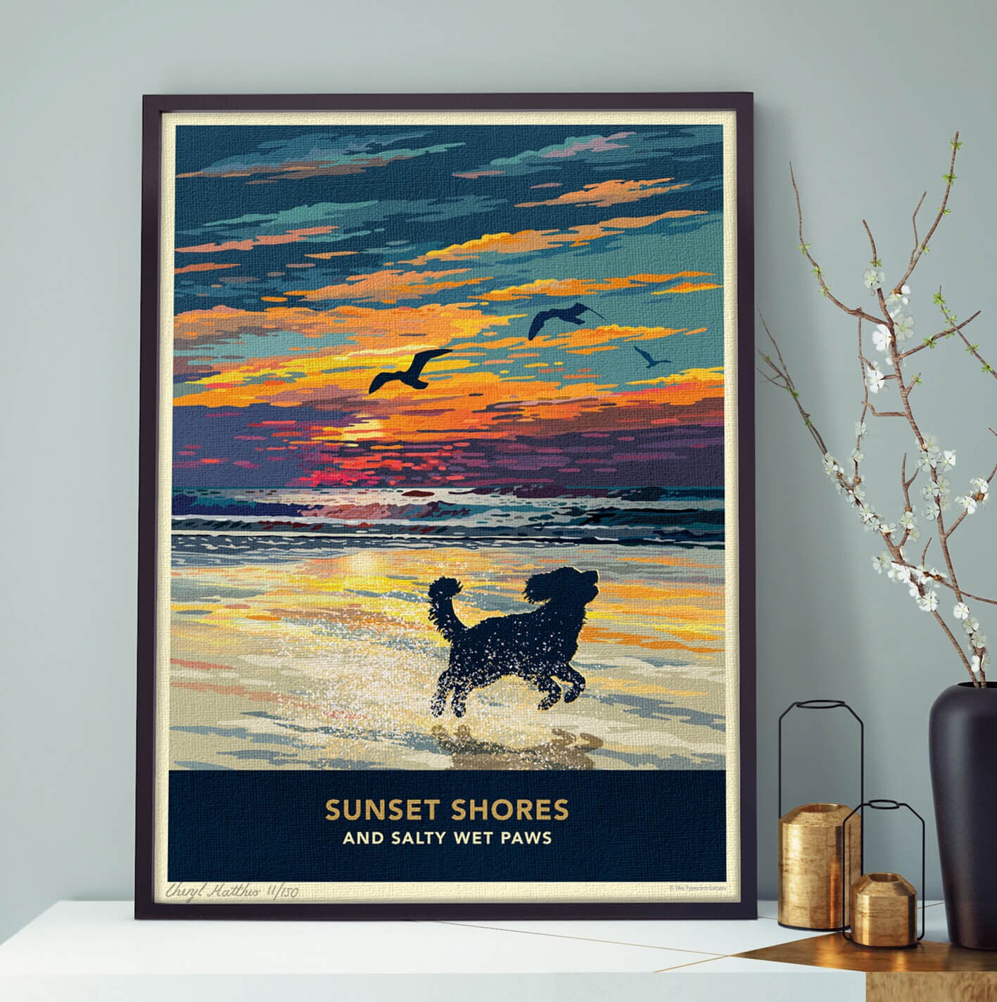 Cockapoo Beach Sunset Art Print – Vintage Coastal Dog Decor Wall Art ...