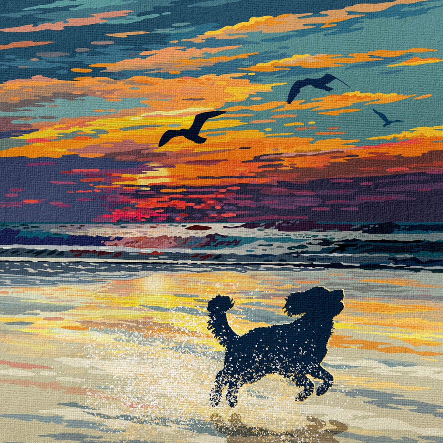 Cockapoo Beach Sunset Art Print – Vintage Coastal Dog Decor Wall Art ...
