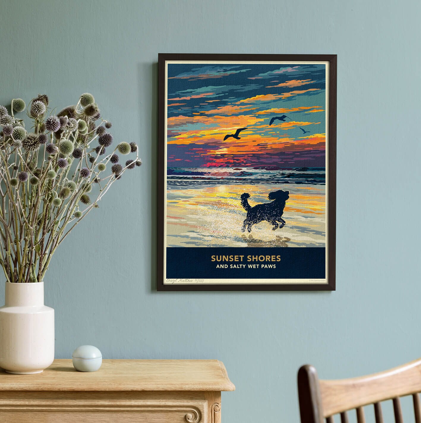 Cockapoo Beach Sunset Art Print – Vintage Coastal Dog Decor Wall Art ...