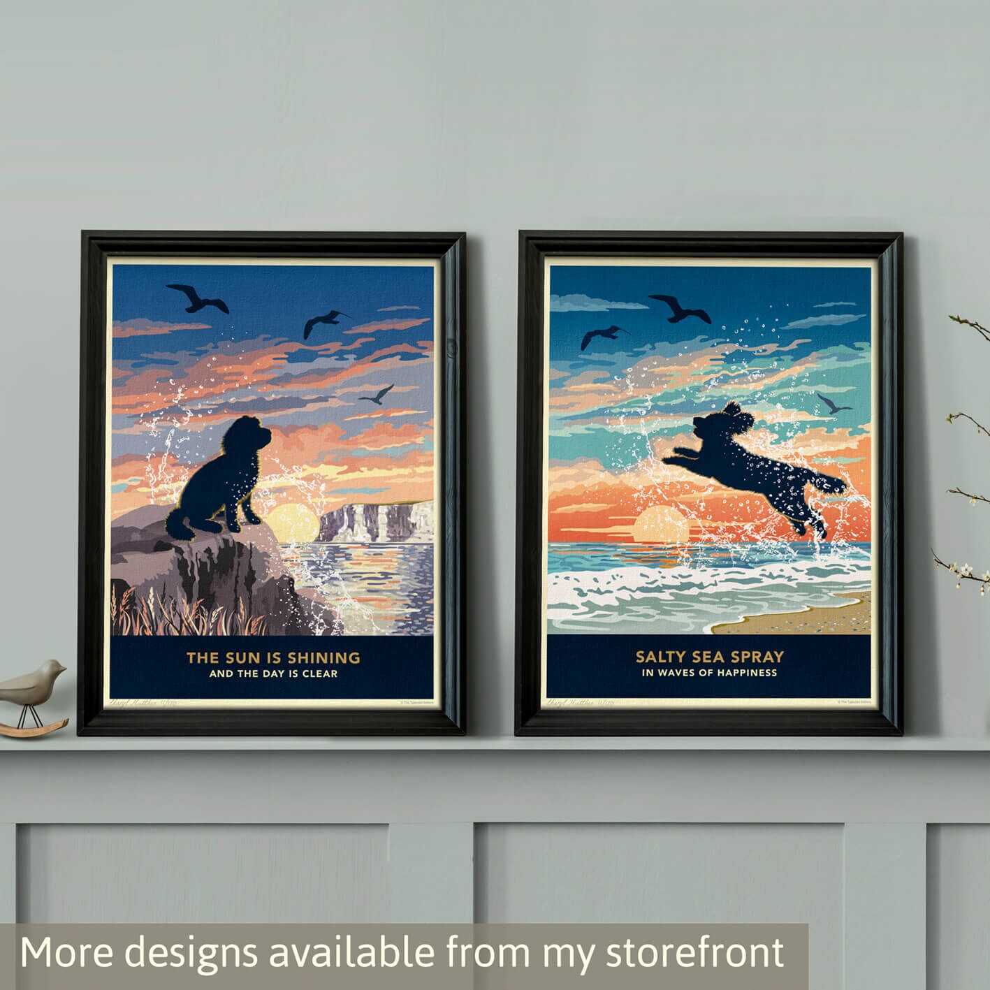 Cockapoo Beach Sunset Art Print – Vintage Coastal Dog Decor Wall Art ...