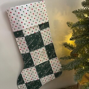 Merry Christmas Trees Reversible Patchwork Handmade Christmas Stocking