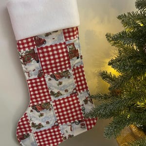 Red Truck Gingham Patchwork Handmade Christmas Stocking