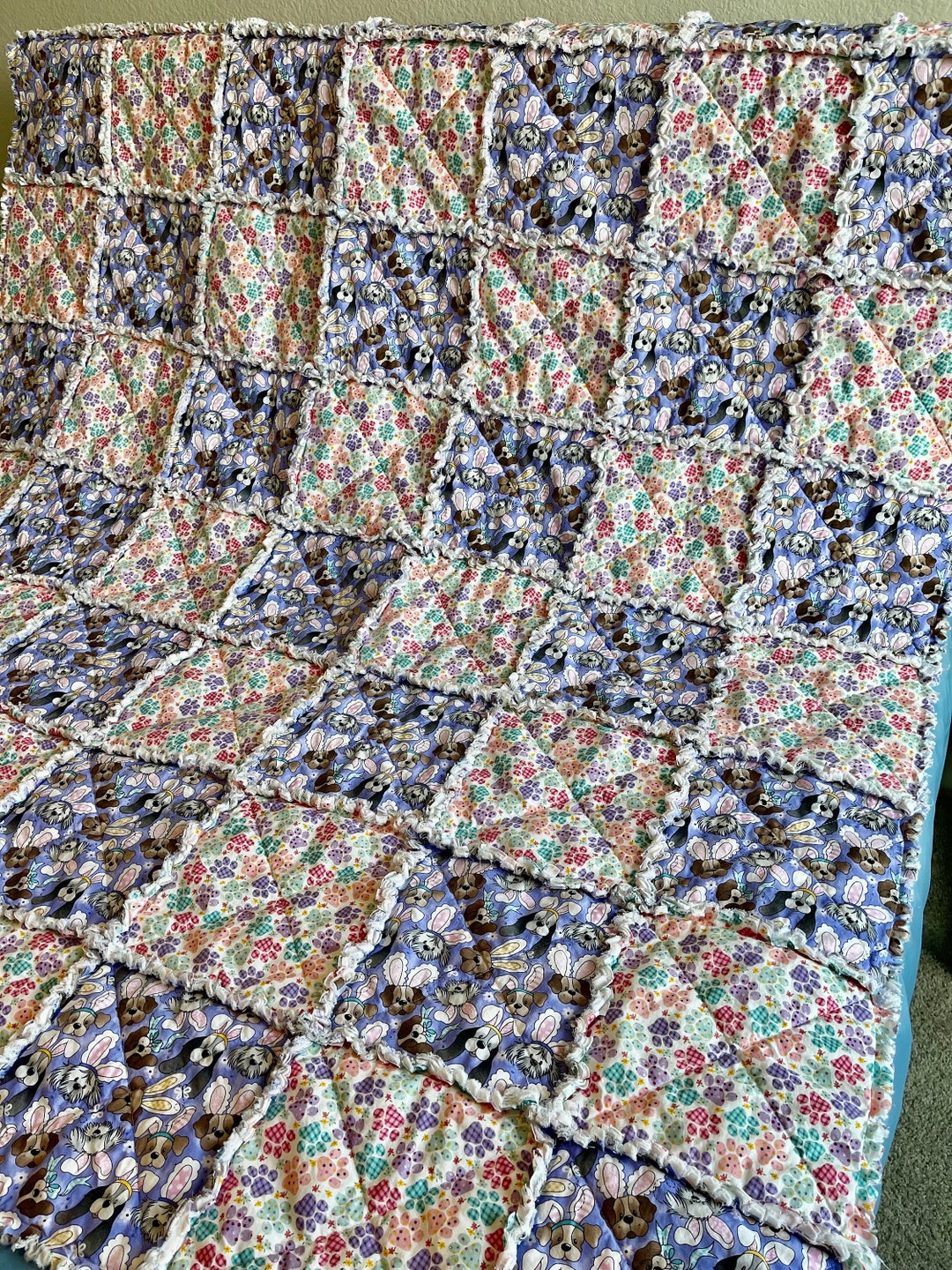 Lap Rag Quilt Easter Puppies and Paws - Rag Lap Quilt - 57x64” - Etsy