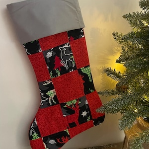 Reindeer and Trees Patchwork Handmade Christmas Stocking