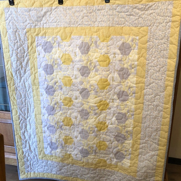 Yellow Gray Quilt Etsy