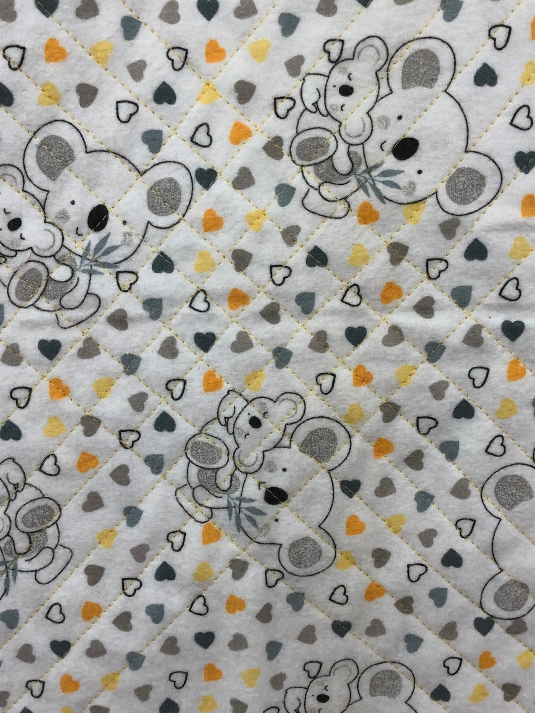 Koala Bear Flannel Baby Receiving Blanket Yellow Gray Etsy