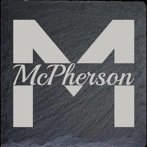 Custom Laser Etched Personalized Round or Square Black Slate Coasters for Weddings, Mementos, Business, Gifts, and any other occasions.