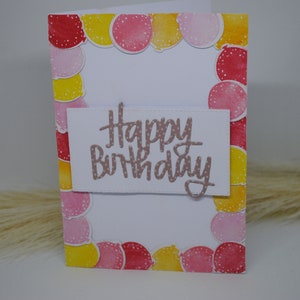 Cartão de aniversário “Feliz Aniversário”, balões, festa, balões, cartão comemorativo, aniversário