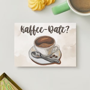 Cartolina "Appuntamento al caffè", biglietto di auguri, caffè, tazza di caffè, tazza, appuntamento, fidanzata, amicizia, partnership, relazione