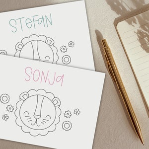 Postkarte "Löwe", Grußkarte, Personalisierbar, Individuell, Kind, Name, Geburtstag, Geburt
