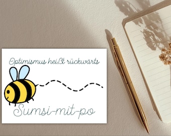 Postcard &quot;Sumsi-Mit-Po&quot;, greeting card, bee, optimism, Sumsi, funny, cute, humorous