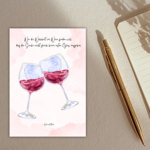 Ansichtkaart "Wijn", wenskaart, rode wijn, glas, grappig, quote