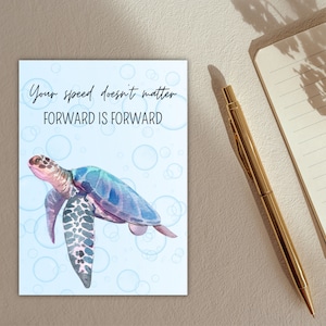 Carte postale "Speed", carte de voeux, tortue, mer, eau, encouragement