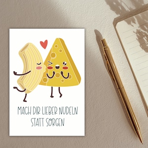 Cartolina "Pasta al posto delle preoccupazioni", biglietto d'auguri, pasta, nessuna preoccupazione, senza preoccupazioni
