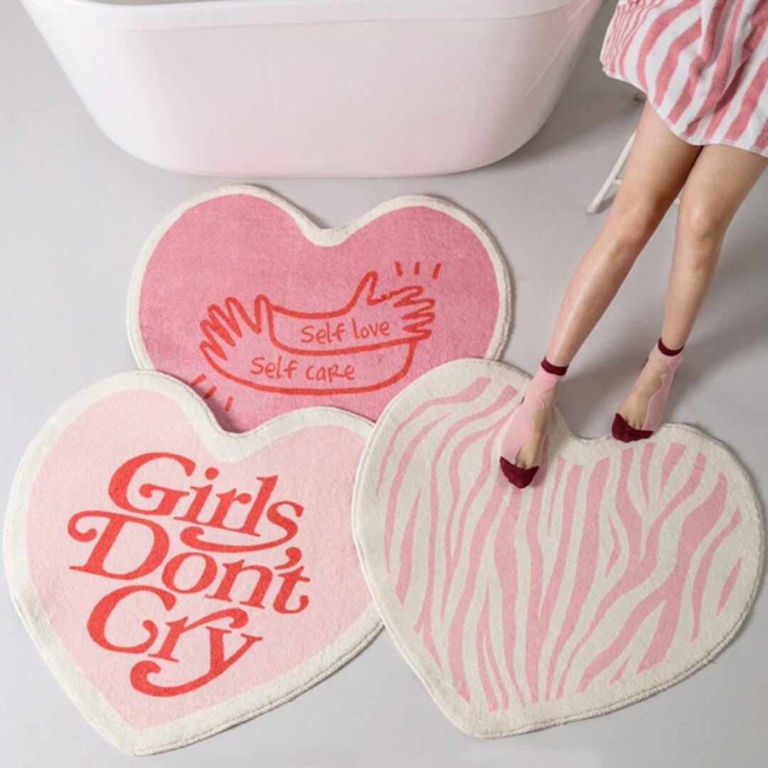 Girls Don't Cry Rug, Cute Heart Shaped Rug, Love Rug, Living Room Rug