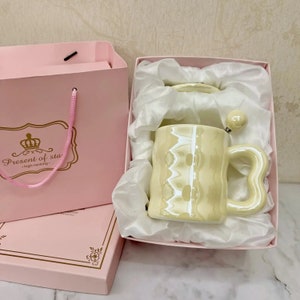 Ceramic Coffee Mug, 13oz Cute Butterfly Tea Cup With Big Handle, Girly